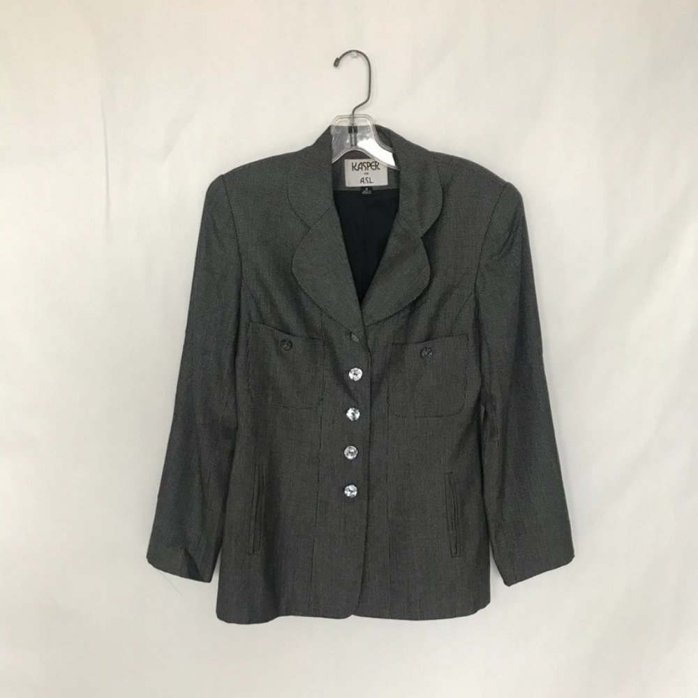 Kasper Black and White Houndstooth Checked Blazer